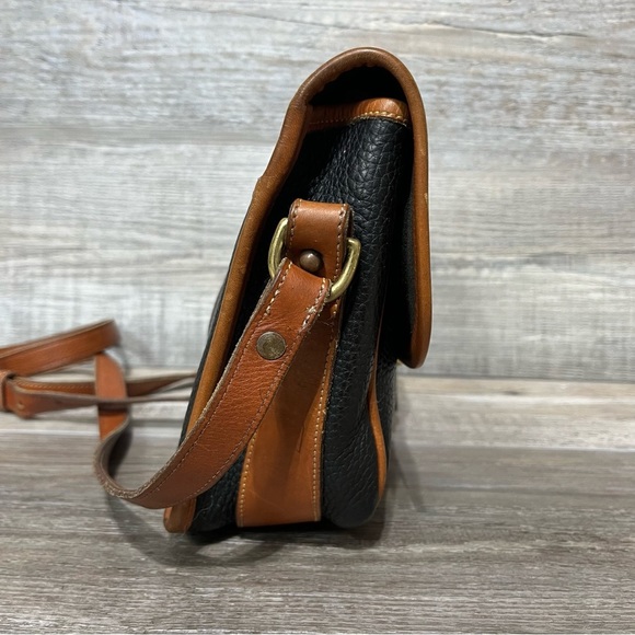 DOONEY & BOURKE Vintage Equestrian Leather Crossbody Purse Bag Black Tan - Picture 7 of 16